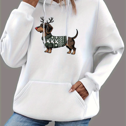 Women's casual hoodie sweatshirt with cute cat pattern print round neck long sleeves for autumn and winter warmth, regular style