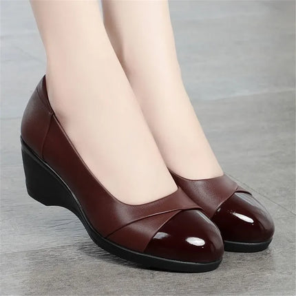 cresfimix women fashion sweet light weight black spring comfort slip on wedge heel shoes lady cool black leather heel shoe ab619