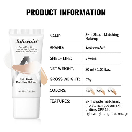 Lakerain Color Changing Liquid Foundation Coverage Skin Shade Matching Makeup SPF15 Moisturizing Even Toning Natural Makeup