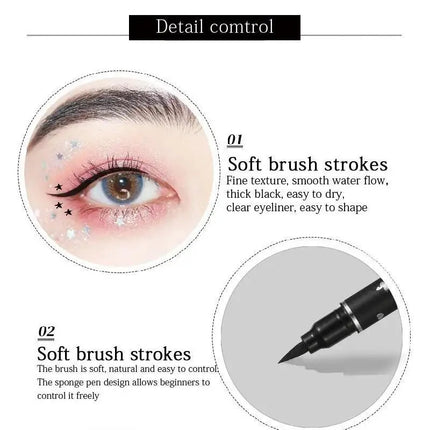 Dragon Ranee 5PCS Waterproof Eyeliner Stamp Pen Set Black Liquid Star Quick Dry Double Headed Eye Liner Makeup Cosmetics