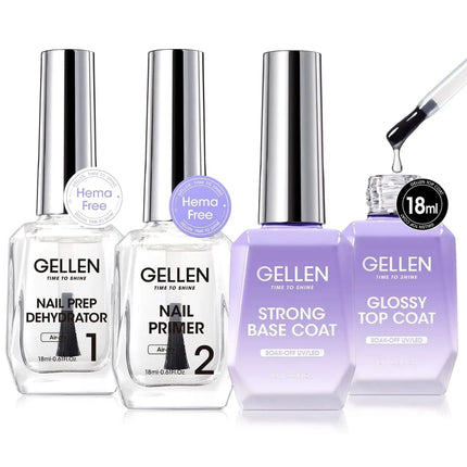 GELLEN Nail Polish Set 18ml 4PCS Kit Base Coat Top Gel Cuticle Softener Oil Salon Quality Manicure Pedicure Valentines Gift