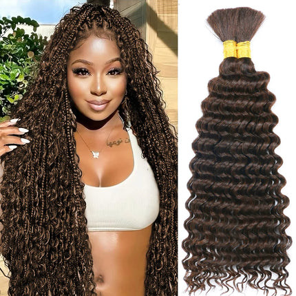 Human Braiding Hair Chocolate Brown 100g Deep Wave Bulk No Weft Human Hair Wigs Bundles for Curly Boho Braiding