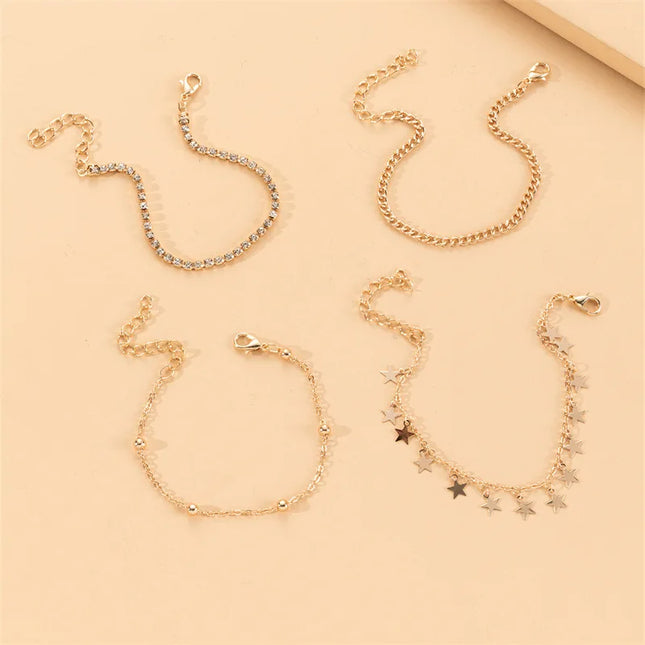 4pcs/set Seaside Star Anklet Set – A 4-Piece Alloy Foot Chain Collection for Sun-Kissed, Effortlessly Sexy Vibes.