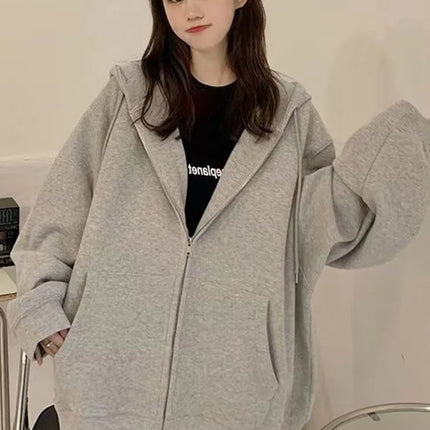 Oversize Women's Sweatshirts Autumn Casual Korean Long Sleeve Hooded Zip-up Y2k Hoodies Streetwear Harajuku Female Clothes Black