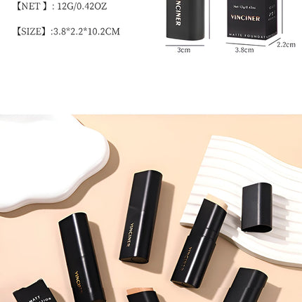 VINCINER Matte Stick Foundation Cream Long-Wear Waterproof Covers Dark Circles Full Coverage Concealer Stick for Base Makeup
