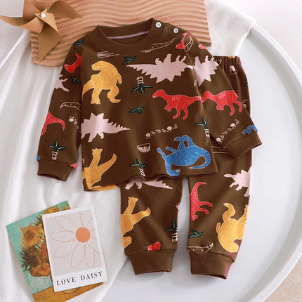 Multi Color Cute Cartoon Bear Print Toddler Baby Suits Tops Hoodie and Pants Comfortable Baby Sets for 1-8Y Kids Clothing Sets