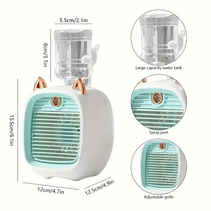 TINSOL USB Mini Air Conditioning Fan, Humidifier Desktop Fan Spray Electric, 1200mAh, Three Gear Air Conditioning, Cooling Fan