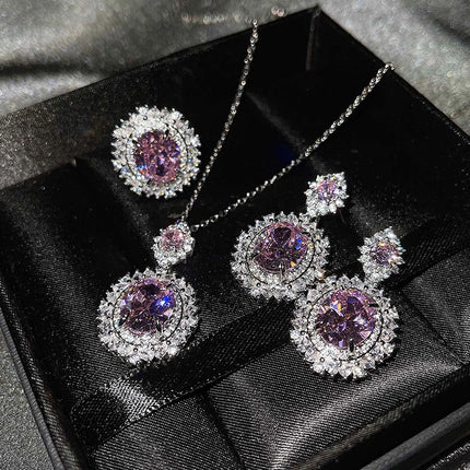 3Pcs/set For Women Girls Party  Elegant Luxury Fashion Crystal Zircon Necklace Earrings Ring Wedding Bride Jewelry Set Gifts