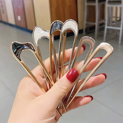 Fashion Luxury Hair Clips Silver Gold Hair Accessories Elegant Enamel Hairpin For Women Metal U Shape Hair Stick Alloy Ornament