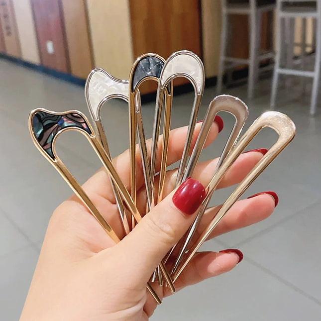 Fashion Luxury Hair Clips Silver Gold Hair Accessories Elegant Enamel Hairpin For Women Metal U Shape Hair Stick Alloy Ornament