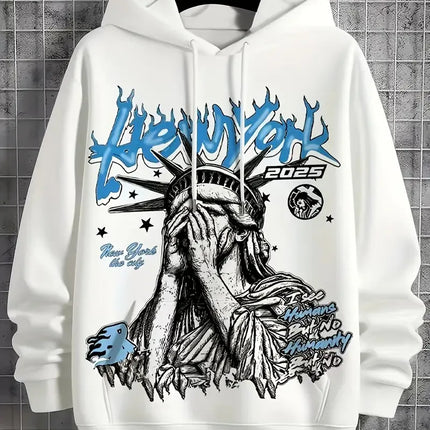 Fashionable new men's autumn Statue of Liberty print soft and comfortable hooded sweatshirt outdoor street style top