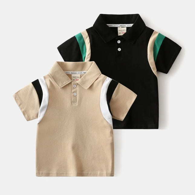 Korean children's summer polo shirt for boys, 2025 children's short sleeved T-shirt, baby color blocked fashionable lapel top