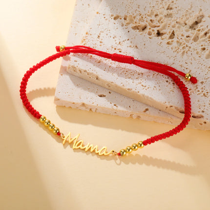 Skyrim Stainless Steel Gold Color Mama Letter Beads Charm Bracelet Red Rope Bracelets Women Waterproof Jewelry Mother's Day Gift