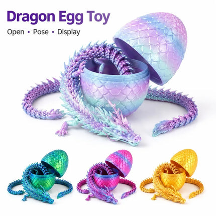 3D Printed Dragon Egg with Articulated Dragon Toy Flexible Chinese Dragon Model Figurine Home Desk Car Ornament Decor Gift