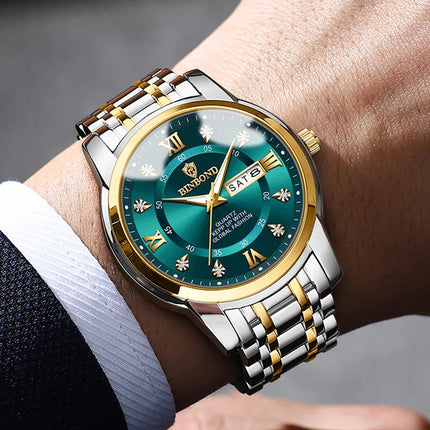 BINBOND Stainless Steel Quartz Wristwatch Top Brand Luxury Clock 3ATM Waterproof Business Men Watches Men Gifts Relojes