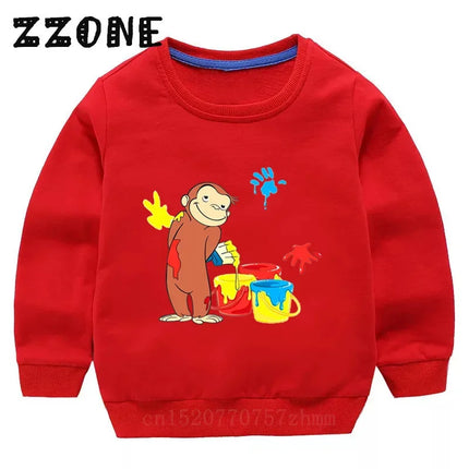Kids Curious George Monkey Cute Cartoon Sweatshirts Children's Hoodies Baby Cotton Pullover Tops Girl Boy Autumn Clothes,KYT5266