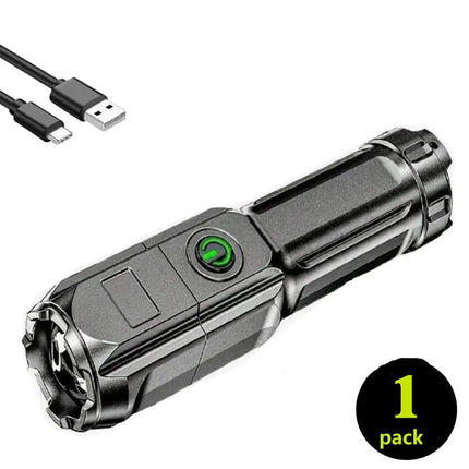 Powerful LED Camping Torch Flashlight High Power Rechargeable USB Waterproof Spotlight Telescopic Zoom Fishing Hunting Work Lamp