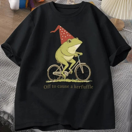 Off To Cause A Kerfuffle Frog T-Shirt Funny Weirdcore Sayings Unique Tshirt Adults Joker Women Graphic Tee Women Summer Tops Y2K