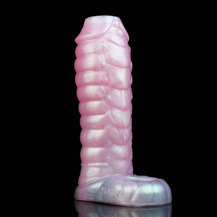 FAAK Pink Dildo Sheath Fantasy Ribbed Dragon Penis Sleeve Soft Silicone Sex Toys Stretchable Cock Enlargement Male Masturbator
