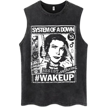 Washed Rock Band System of A Down Mezmerize Tank Tops Men's Retro Hip Hop Gothic Sleeveless T-shirt Oversized Cotton Vests Gifts