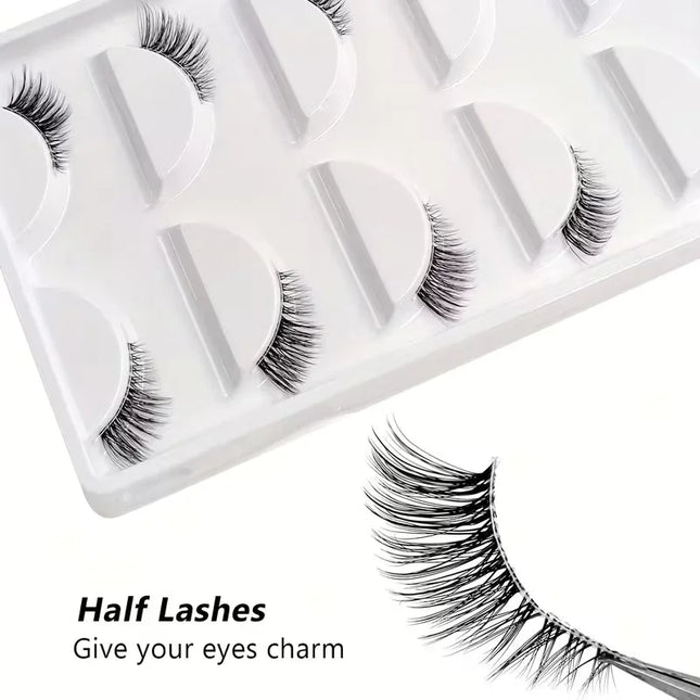 5 pairs Natural Look Curly Half Lashes-Add Volume and Definition to Your Eyes for Dating, Parties, and Stage Makeup-Half Lashes