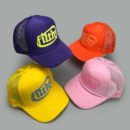 Color Block Filthy Letters Baseball Hats New Unisex Sunshade Color Block Breathable Personal Versatile Mesh Fashion Trucker Caps