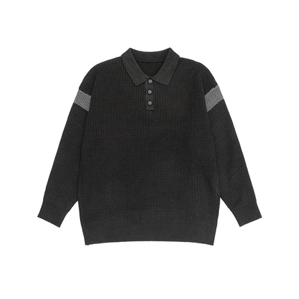 Autumn Winter Polo-Style Colour-Block Knit Sweater Men Effortlessly Stylish Relaxed Fit Loose Collar Top Warm Cosy