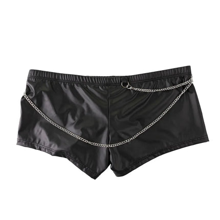 Mens Underwear Black Faux Leather Boxers Shorts Nightclub Ring Panties Man U Convex Pouch Underpants  Cueca Calzoncillo M-XXL