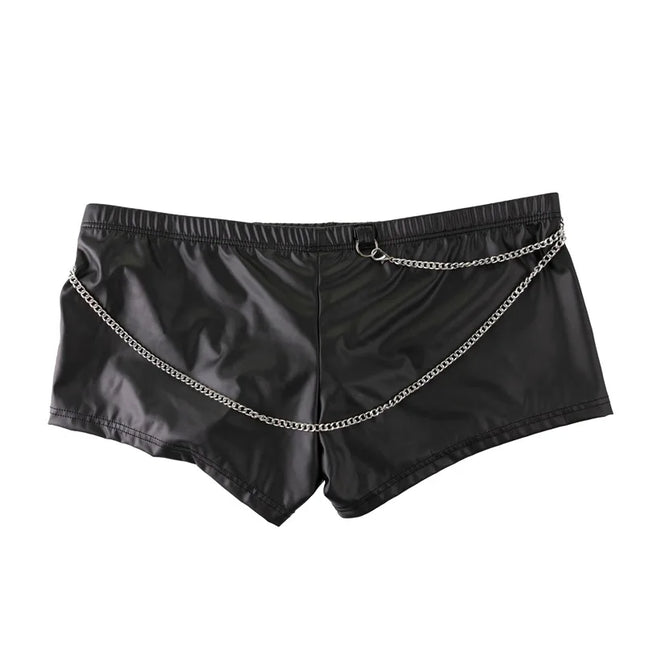 Mens Underwear Black Faux Leather Boxers Shorts Nightclub Ring Panties Man U Convex Pouch Underpants  Cueca Calzoncillo M-XXL