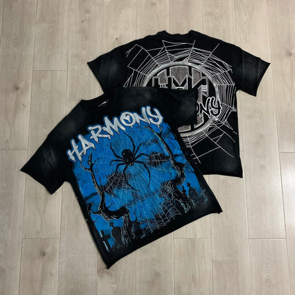 Graffiti Streerwear Washed Letter Shinning Diamond Short Sleeve Mens Tshirts Crew Neck Pure Cotton Baggy Rhinestone Top Tees
