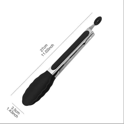 9-inch silicone food tongs Kitchen Grill stainless steel food grade silicone tip non-slip food tongs for BBQ salad breads