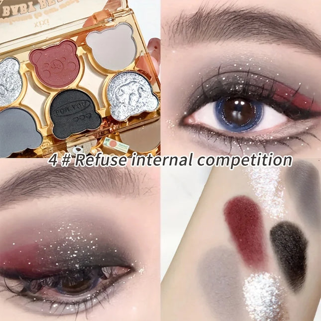 XIXI 6-Color Eyeshadow Palette Glitter & Matte Finishes for Y2K Inspired Smoky Eye Makeup Looks