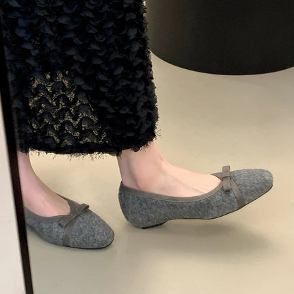 Fur Lining Women Flats Shoes Concise Round Toe Butterfly-knot Shoes Comfort Soft Sole Outdoor Shoes 2026 Spring Autumn Loafer