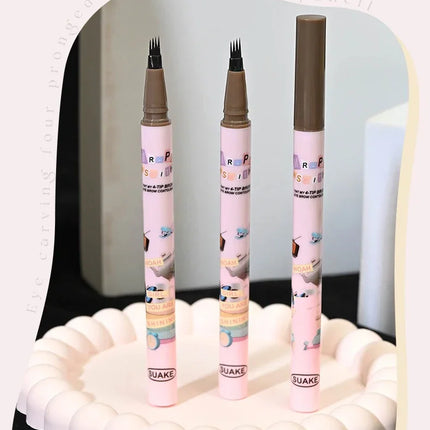 4 Colors Eyebrow Pen Waterproof 4 Fork Tip Eyebrow Tattoo Pencil Cosmetic Long Lasting Natural Dark Brown Liquid Eye Brow Pencil