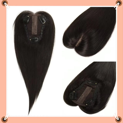 100% Remy Human Hair Natural Hair Topper HairPieces for Women Silk Base 3Clip in Toppers Hair Swiss Lace Hair Topper Breathable