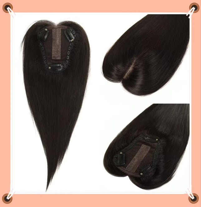 100% Remy Human Hair Natural Hair Topper HairPieces for Women Silk Base 3Clip in Toppers Hair Swiss Lace Hair Topper Breathable