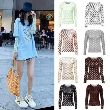 Moon Printed Tshirt Graphic Top for Women Stretchy Slim Korean Fall Spring Long Sleeve Tees Y2k Grunge T-Shirt 2000s Clothes