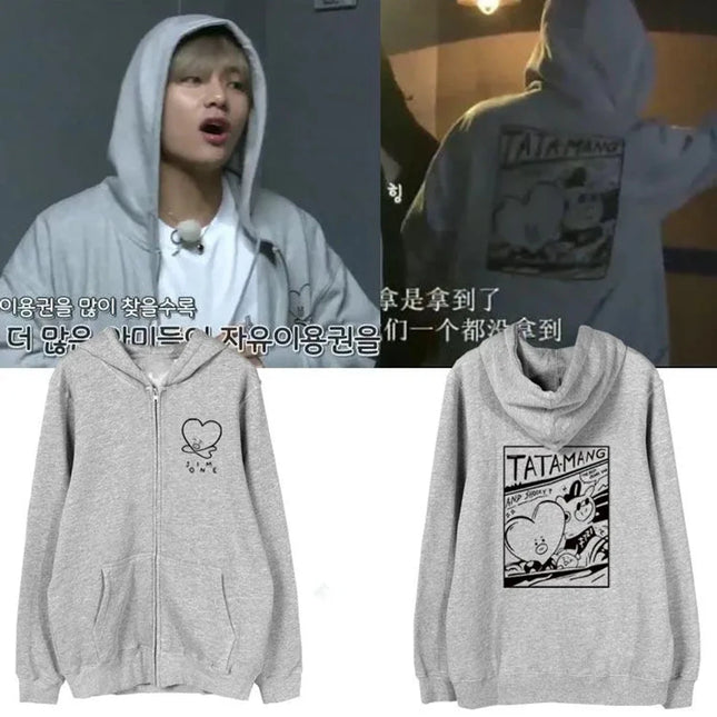 kpop Y2K cartoon Love Grey Hoodies Pullover Zipper Woman mark clothing y2k streetwear loose fashion Sweatshirts cardigan jacket