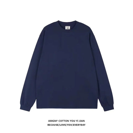 White Heavyweight 400g Pure Cotton Long Sve T-irt ex Loose Fit Basic Color Inner Wear Base Layer irt