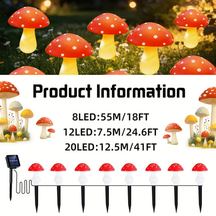 8/12/20 LED Solar Mushroom Stake Lights 8 Lighting Modes Outdoor Garden Path Lawn Decor for Easter Party Ambience