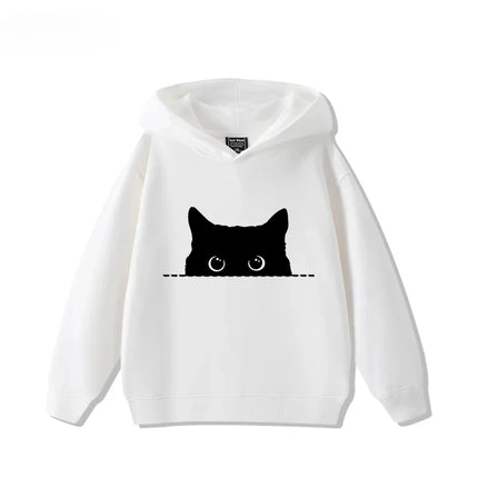 Fashionable and minimalist cat print for boys and girls, casual and cute autumn and winter warm sports hoodie