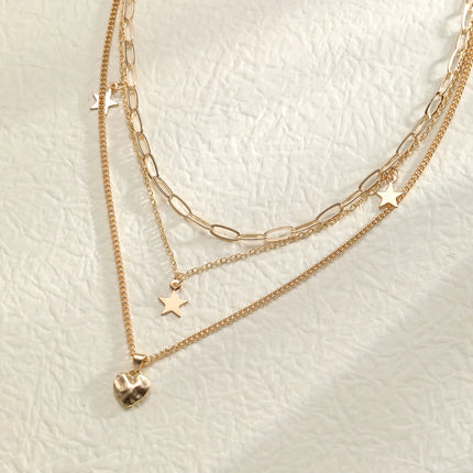 9 Pcs Simple Choker Necklaces for Women Fashion Love Heart Star Pendant Layered Necklace Jewelry Gift European and American 2024