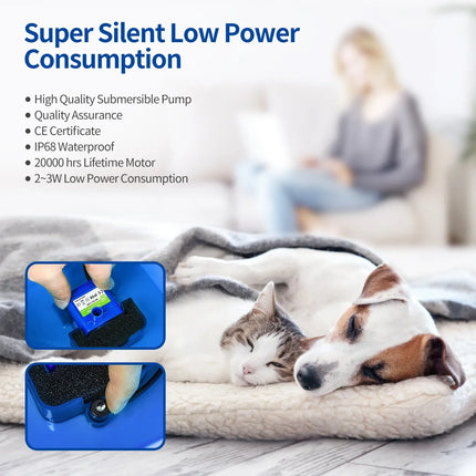 2L Automatic Cat Water Fountain with LED Nightlight, USB Powered Quiet Pump with Filter for Cats and Small Dogs