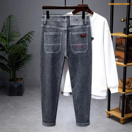 26 New Men's Jeans Slim Fit Small Feet Four Season Embroidered Pants High-quality Classic Colors