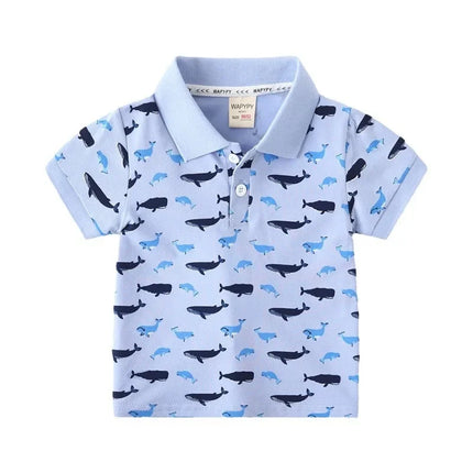 Boys Polo Shirts Summer Kids Cartoon Whale Dolphin Print Short Sleeve Lapel T-shirt Tops Children Casual Clothing For 2-7 Years