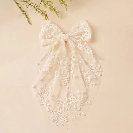 1pc Girl Romantic Wedding Season Headwear Gift Accessory Sweet Hair Clip Ribbon Mesh Embroidery for Girls Tailcoat Lace Bow Hair
