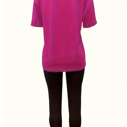 Women's Sports Outfit Set, Plus Size Abstract Figure Print long Sleeve T-shirt Top & Medium Stretch Comfy Pants Fitness Outfit