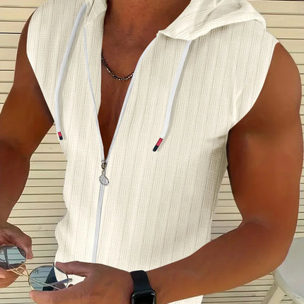 5 colors available for men's hooded sleeveless zipper plaid men's sportswear Slim fit breathable men's casual breathable shirt