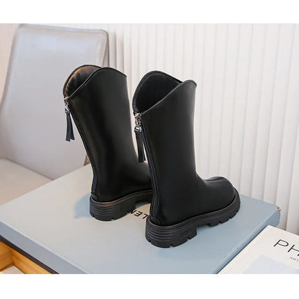 Children Knee Length Boots New 2025 Autumn Student Girls Princess Boots Kids Zipper Comfortable Non Slip Solid Color Long Boots
