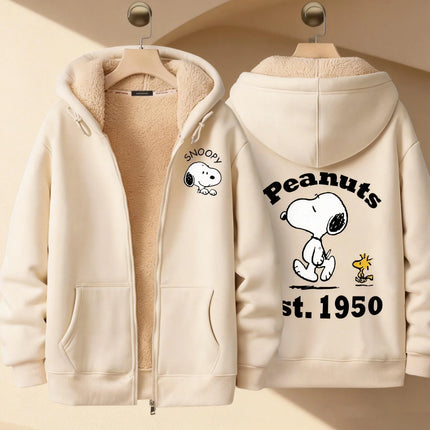 Snoopy New Zip Hoodie for Adult Kawaii Cartoon Sweatshirt Man Woman Clothing Fleece Coat Fashion White Winter Warm Clothes Gift